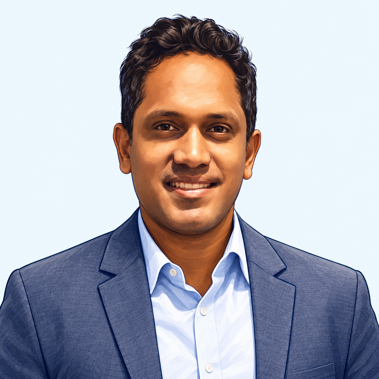 Illustrated portrait of Saaj Sadanandan